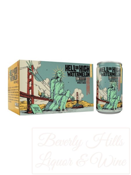 Hell or High Watermelon Wheat Beer cold six pack cans in our cooler